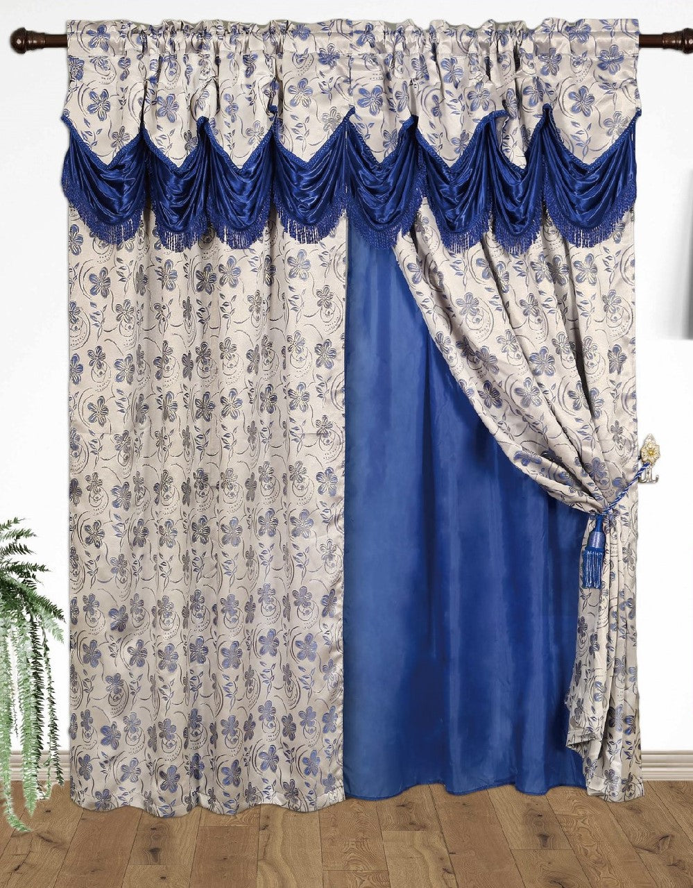 Devika Jacquard  Curtain with Attached Valance & Backing - Stylish Curtains