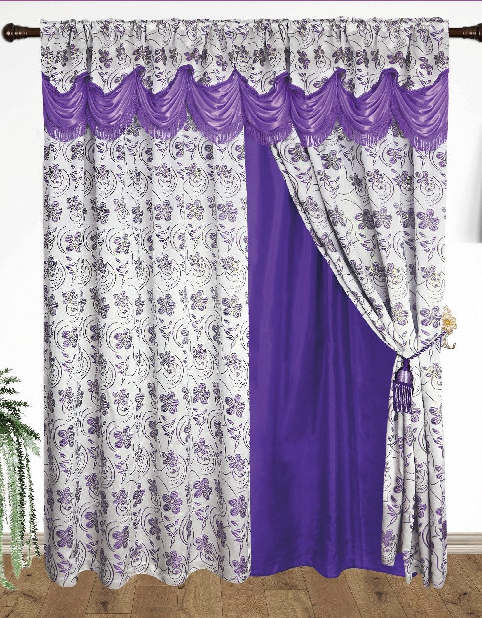 Devika Jacquard  Curtain with Attached Valance & Backing - Stylish Curtains