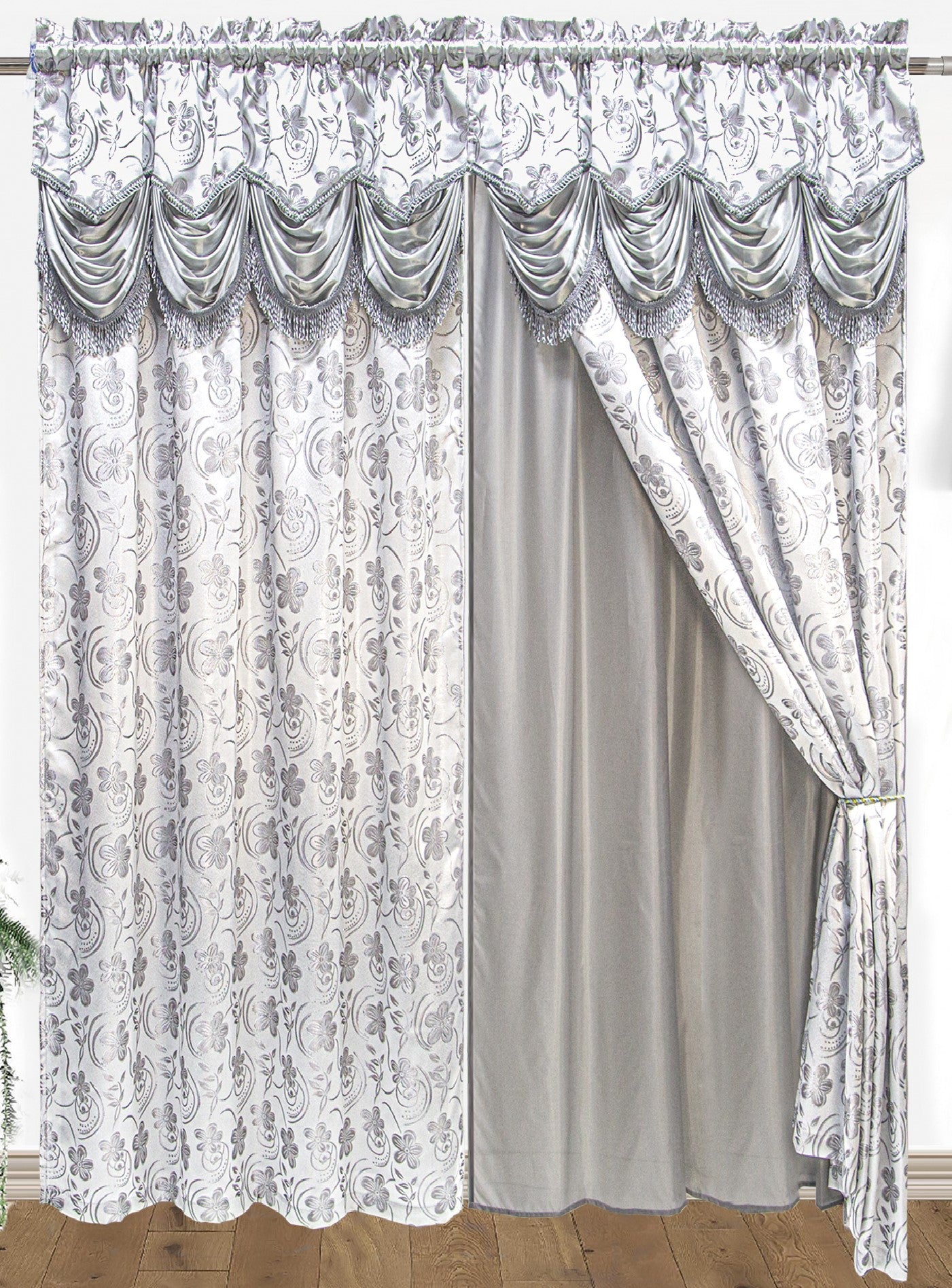 Devika Jacquard  Curtain with Attached Valance & Backing - Stylish Curtains