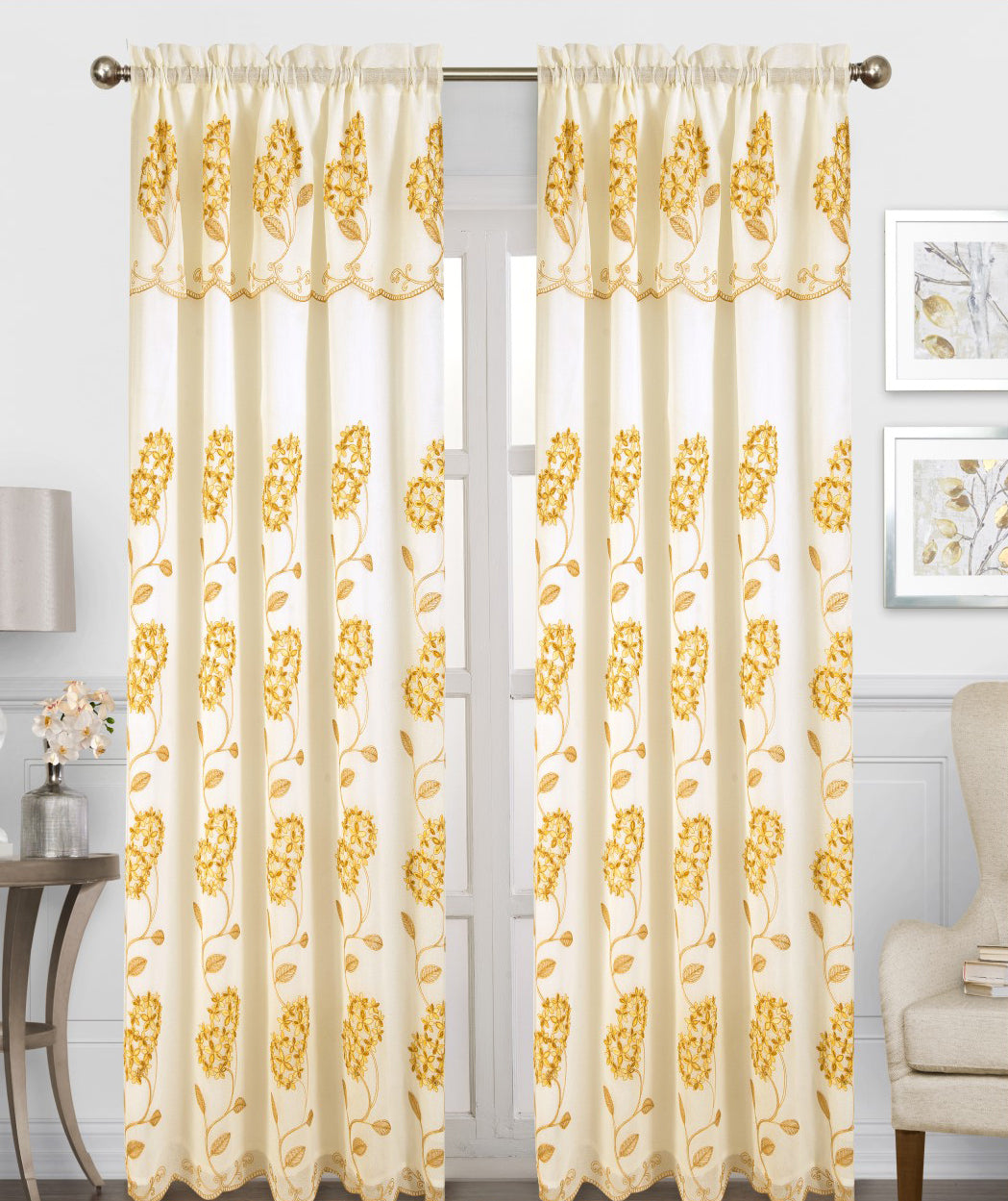 Gigi Embroidery Curtain With Attached Valance & Backing - Stylish Curtains