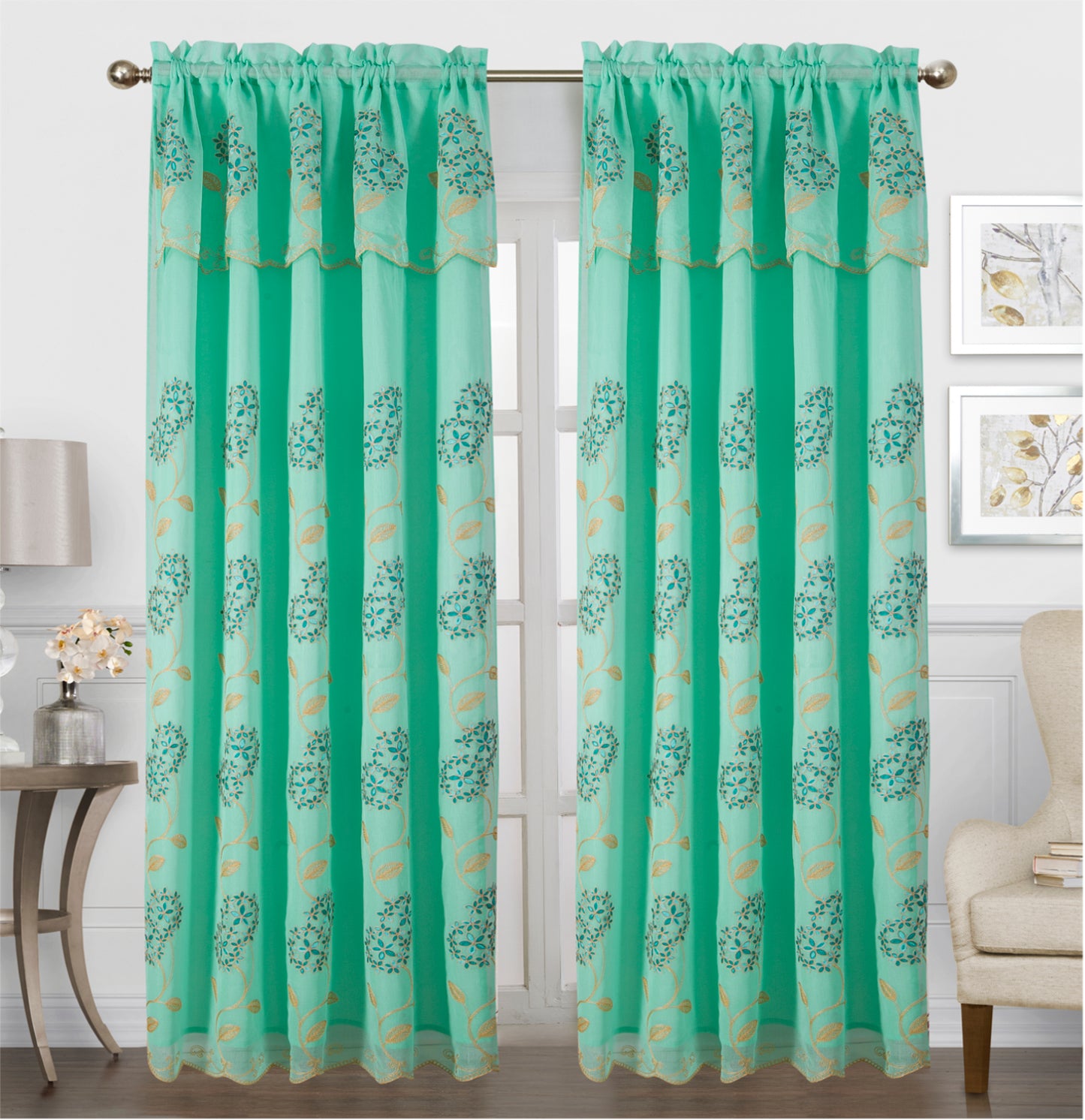 Gigi Embroidery Curtain With Attached Valance & Backing - Stylish Curtains