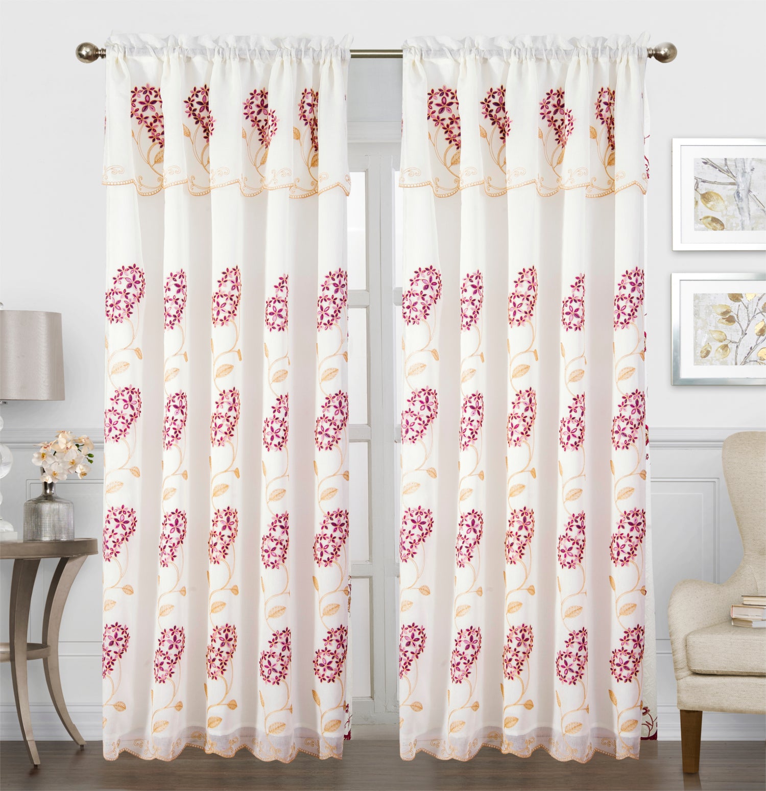 Gigi Embroidery Curtain With Attached Valance & Backing - Stylish Curtains