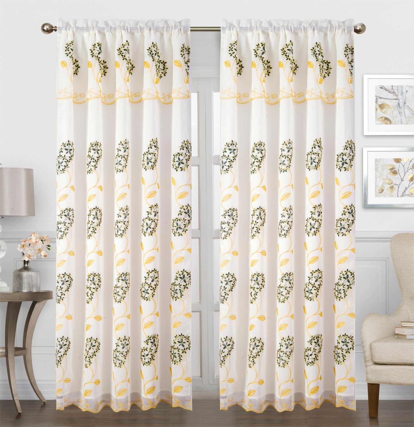 Gigi Embroidery Curtain With Attached Valance & Backing - Stylish Curtains