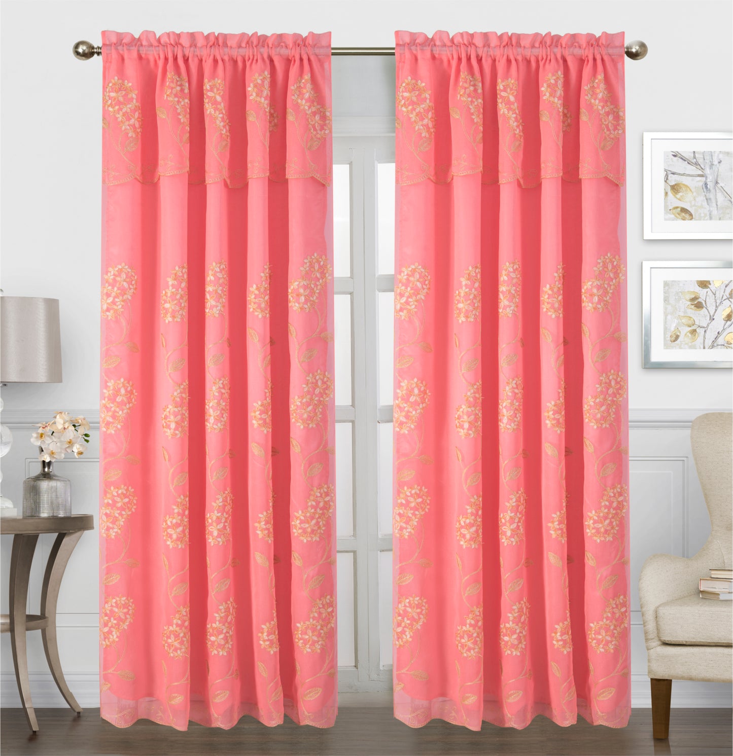 Gigi Embroidery Curtain With Attached Valance & Backing - Stylish Curtains