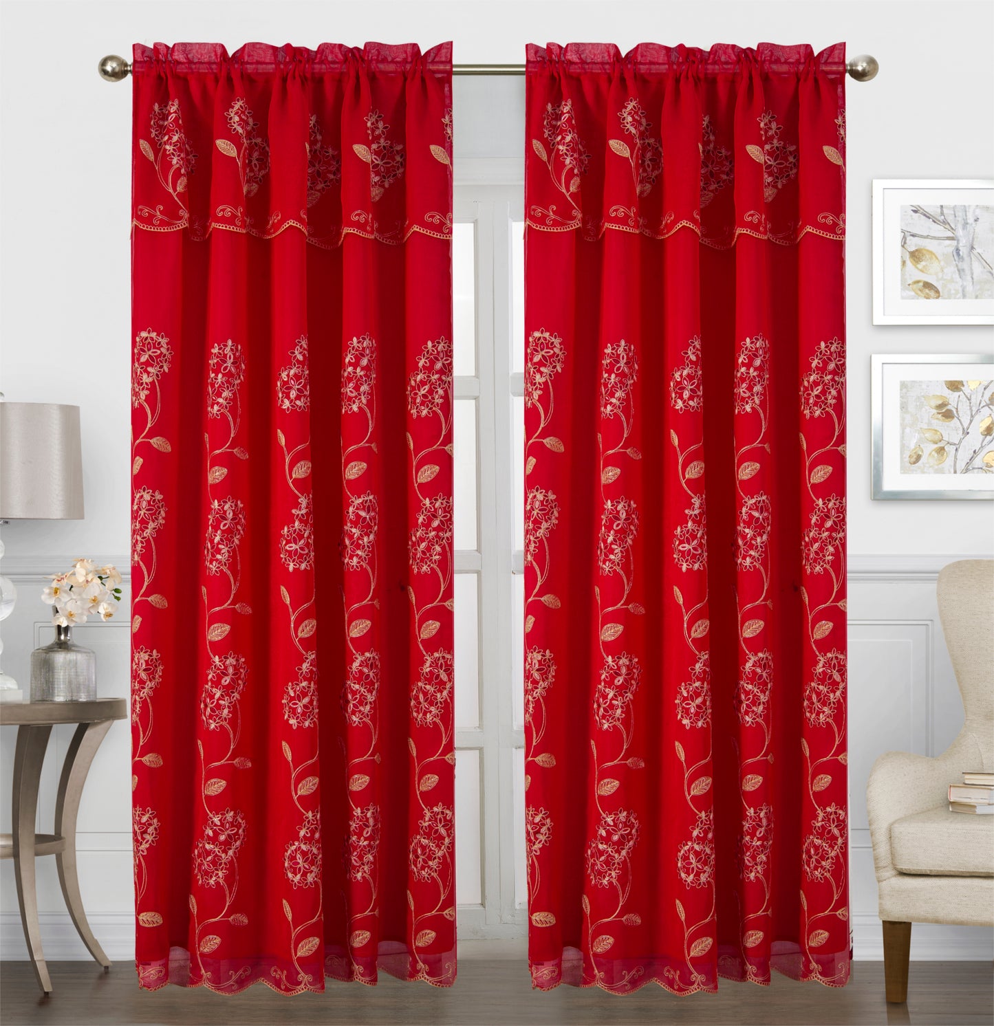 Gigi Embroidery Curtain With Attached Valance & Backing - Stylish Curtains