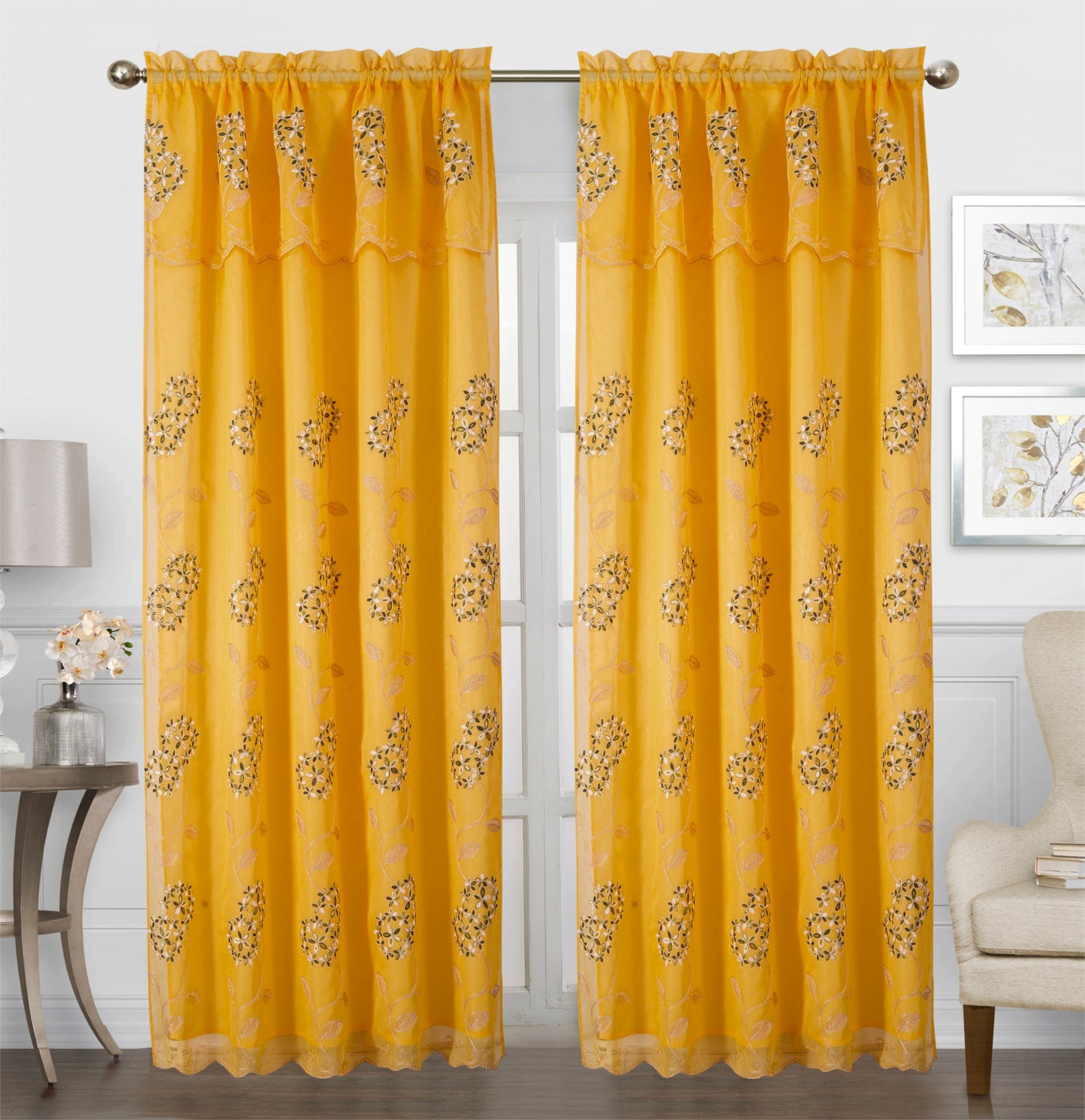 Gigi Embroidery Curtain With Attached Valance & Backing - Stylish Curtains