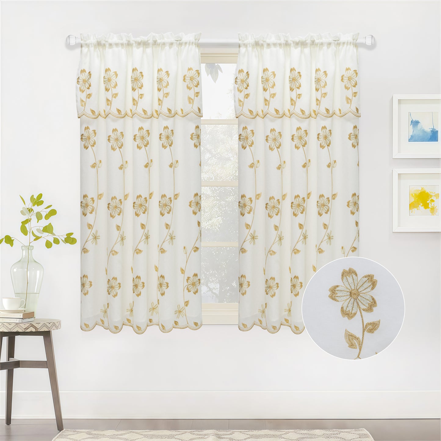 Juniper Embroidered Curtain Panel with Backing – Floral Window Curtain