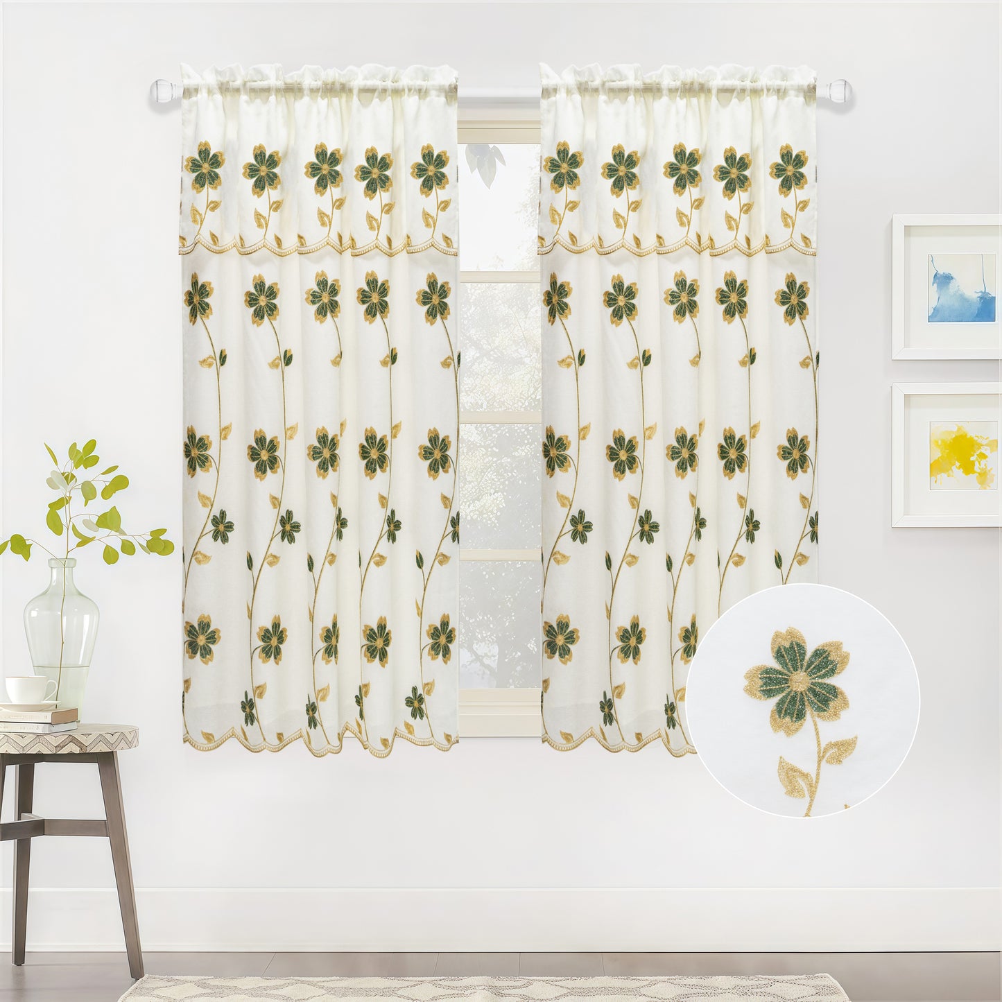 Juniper Embroidered Curtain Panel with Backing – Floral Window Curtain