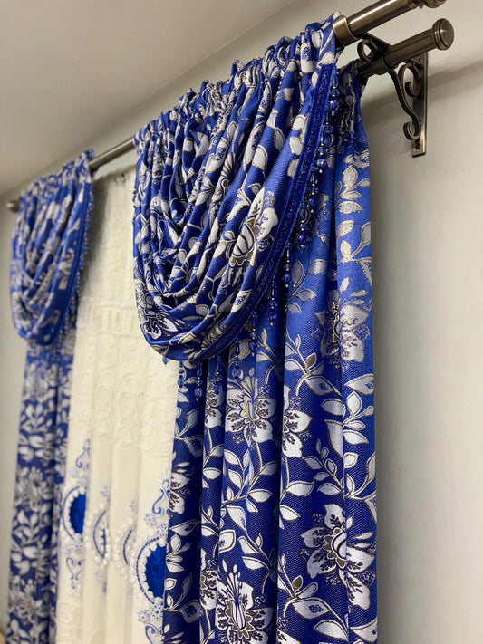 Magnolia Navy Blue 7-Piece Curtain Set