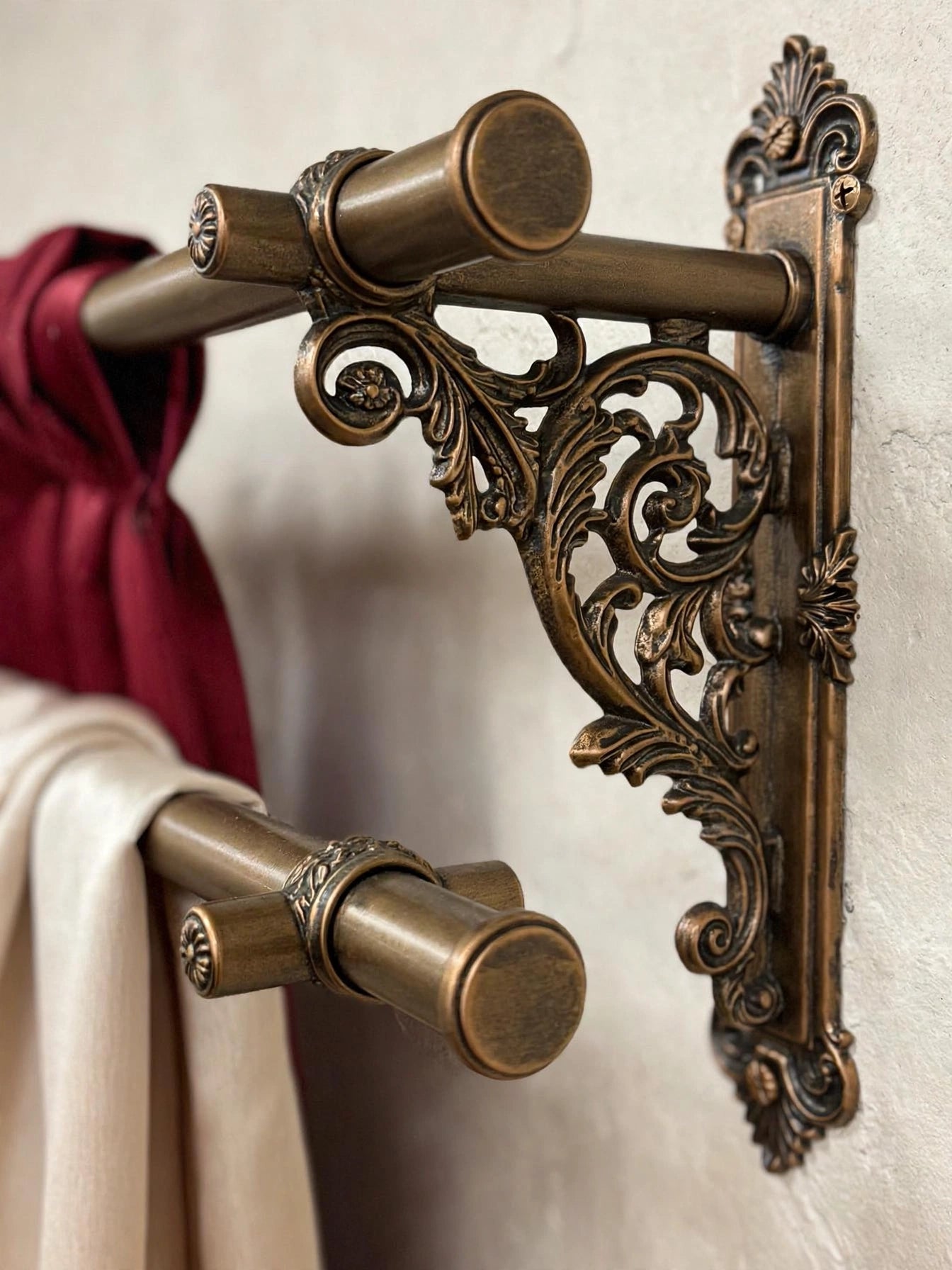 Luxury Regency Burgundy & Beige Curtain Set for Small Windows 36–46 Inch | Elegant Layered Window Drapes - Stylish Curtains
