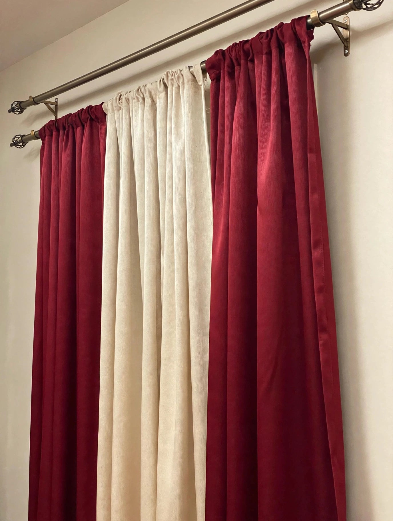 Luxury Regency Burgundy & Beige Curtain Set for Small Windows 36–46 Inch | Elegant Layered Window Drapes - Stylish Curtains