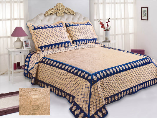 Madrid Plush Embroidered 3D Quilt Set - Luxurious Bedding in Queen & King Sizes - Stylish Curtains
