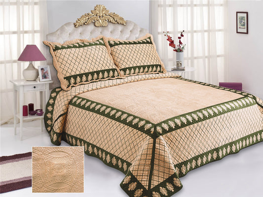 Madrid Plush Embroidered 3D Quilt Set - Luxurious Bedding in Queen & King Sizes - Stylish Curtains