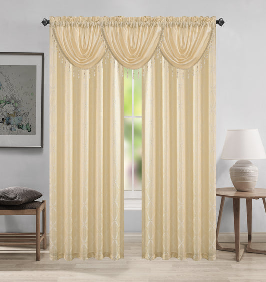Margo Jacquard Curtain Panel & Waterfall Valance Set - 5 Pieces (2 Panels + 3 Valance) - Stylish Curtains