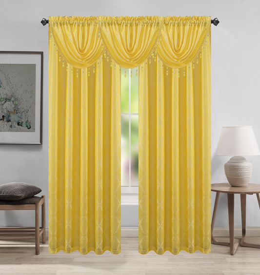 Margo Jacquard Curtain Panel & Waterfall Valance Set - 5 Pieces (2 Panels + 3 Valance) - Stylish Curtains