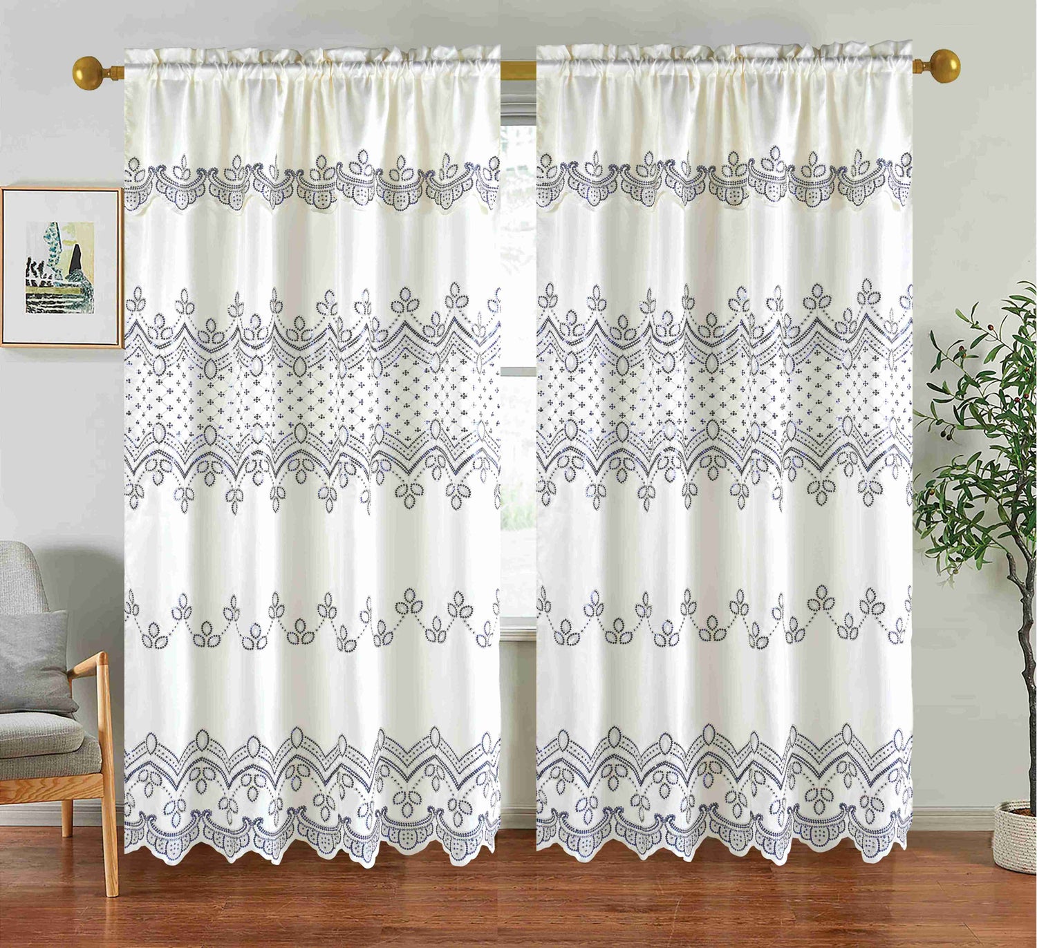 Brielle Embroidery Panel with Attached Valance - Stylish Curtains