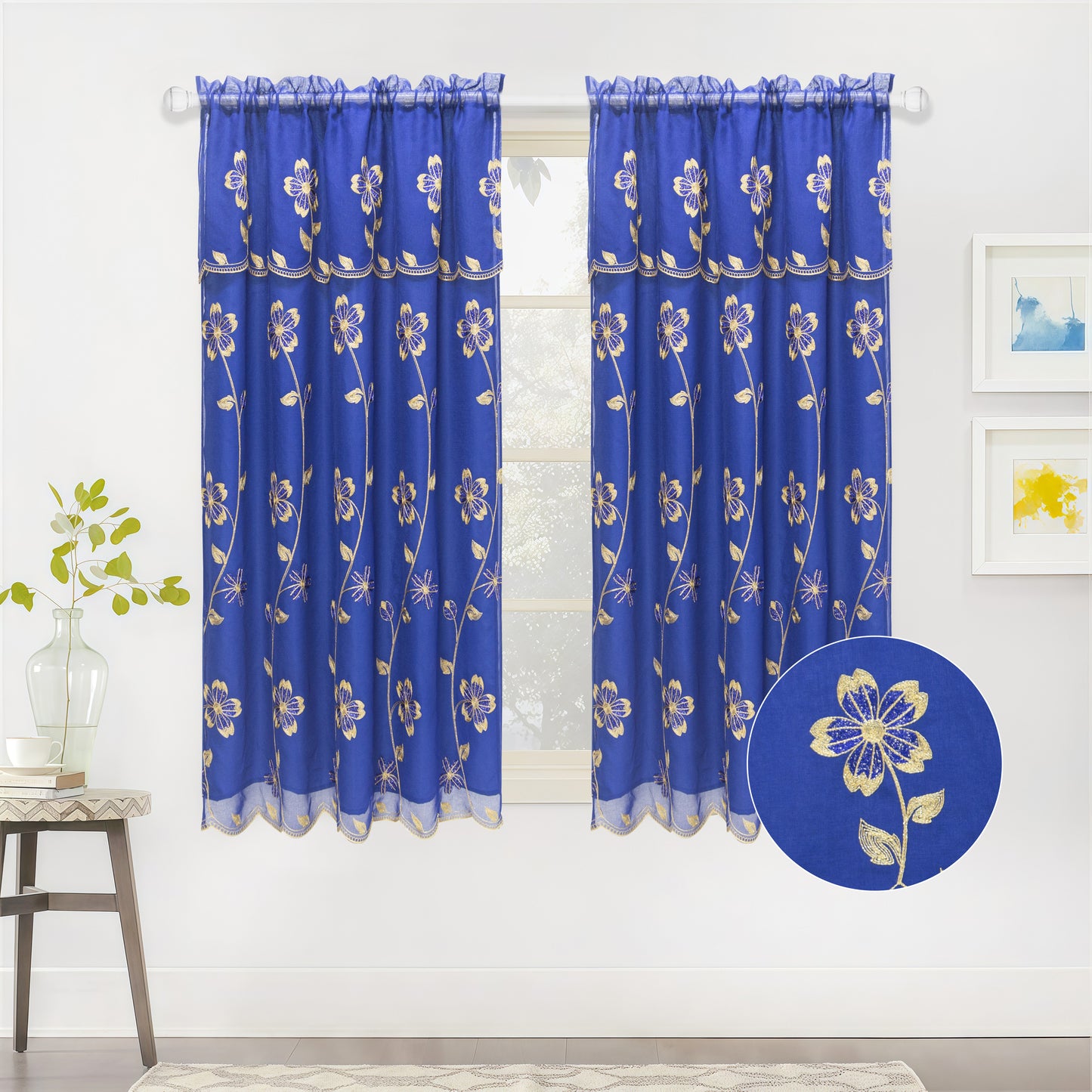 Juniper Embroidered Curtain Panel with Backing – Floral Window Curtain