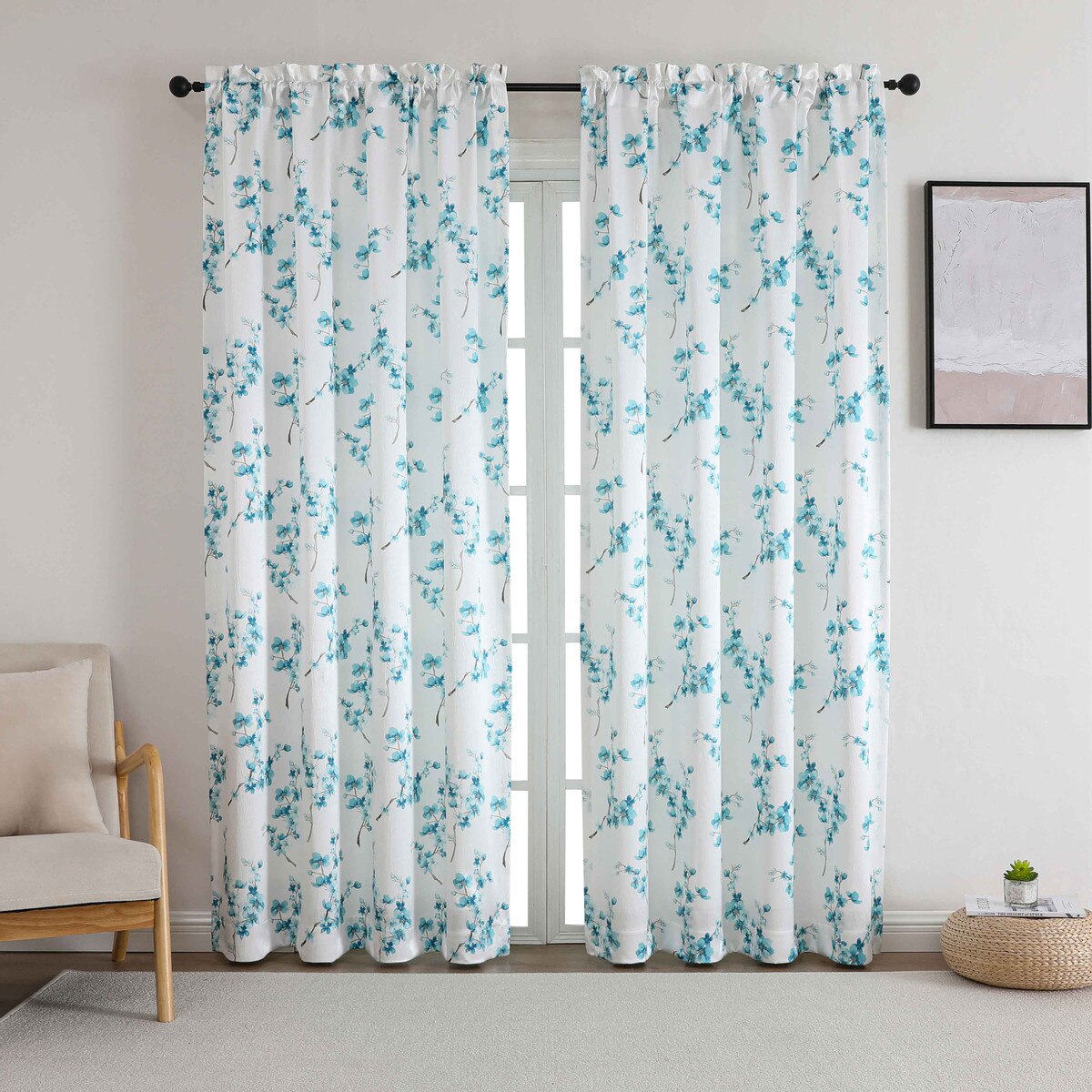 Regency Blossom Printed Rod Pocket Curtain Panel 50 x 84 Inch - Stylish Curtains