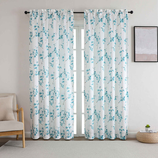 Regency Blossom Printed Rod Pocket Curtain Panel 50 x 84 Inch - Stylish Curtains