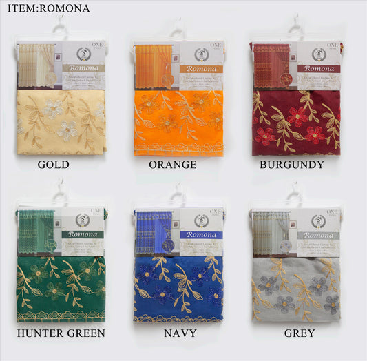 Romona Embroidery Two Layer Valance Curtain – Elegant Embroidered Window Treatment - Stylish Curtains
