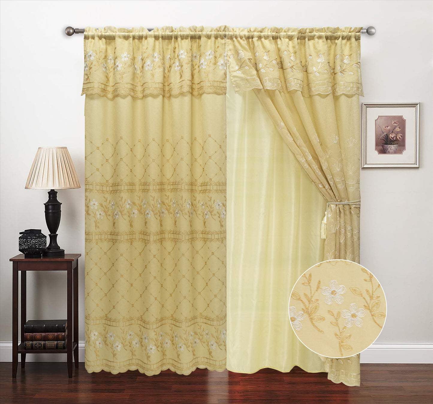 Romona Embroidery Two Layer Valance Curtain – Elegant Embroidered Window Treatment