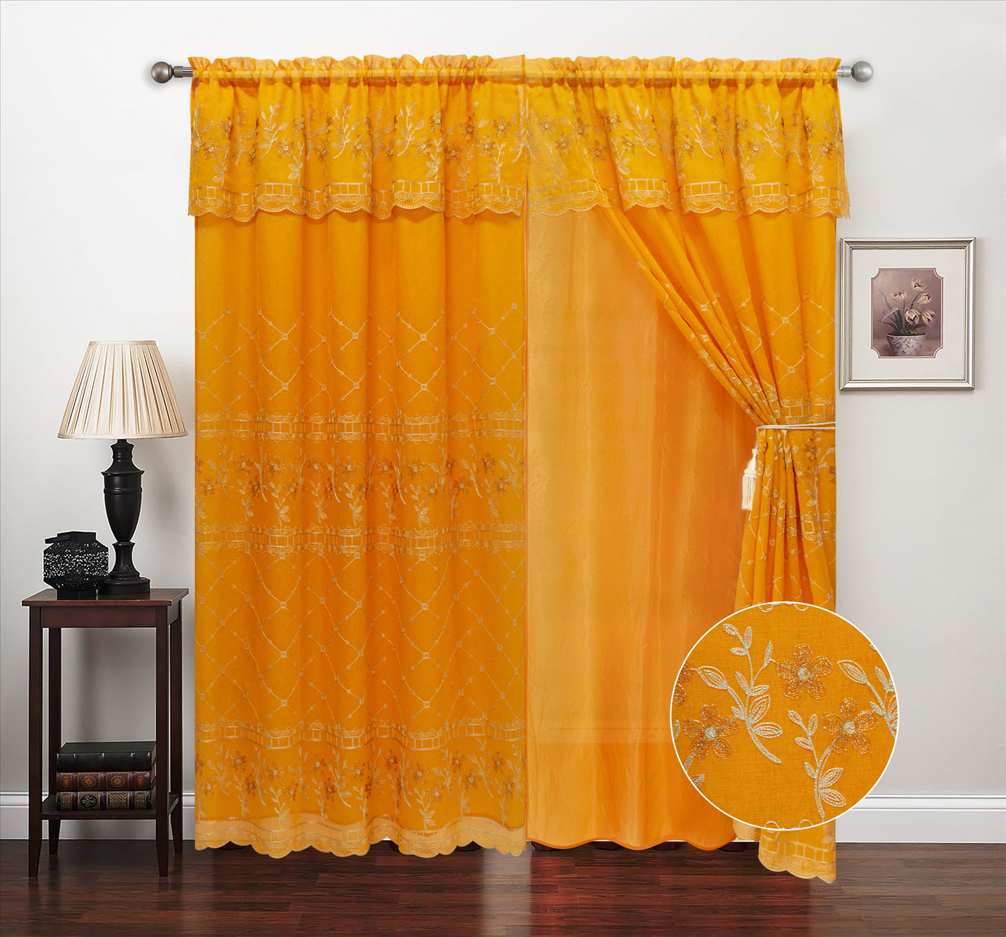 Romona Embroidery Two Layer Valance Curtain – Elegant Embroidered Window Treatment
