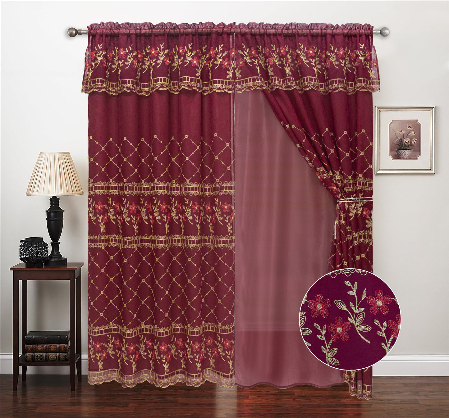 Romona Embroidery Two Layer Valance Curtain – Elegant Embroidered Window Treatment