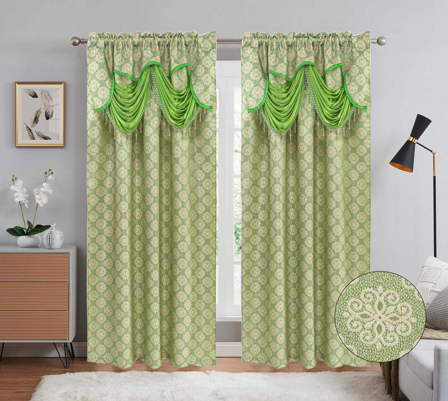 Sloane Jacquard Curtains with Attached Valance - Stylish Curtains