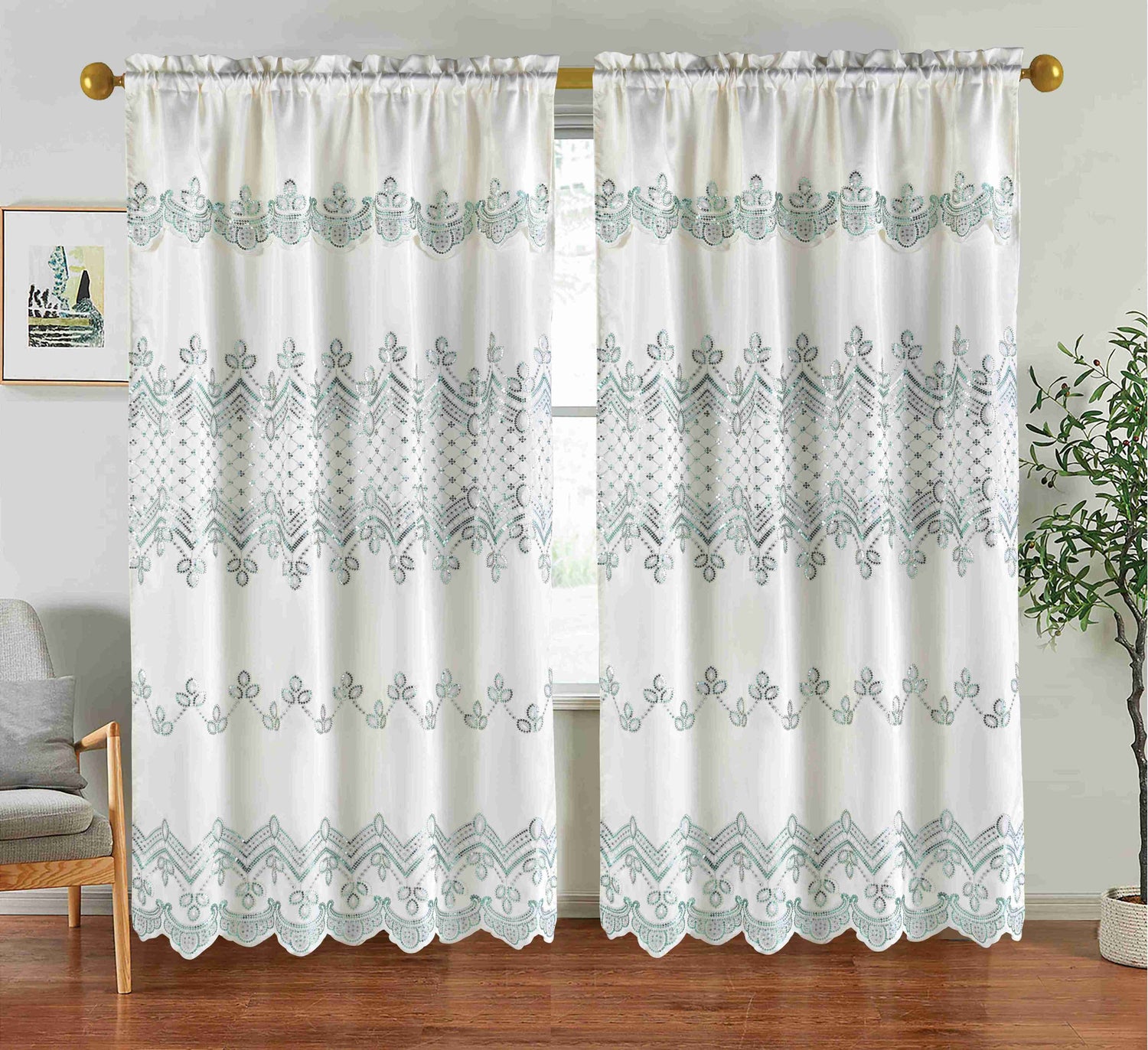 Brielle Embroidery Panel with Attached Valance - Stylish Curtains