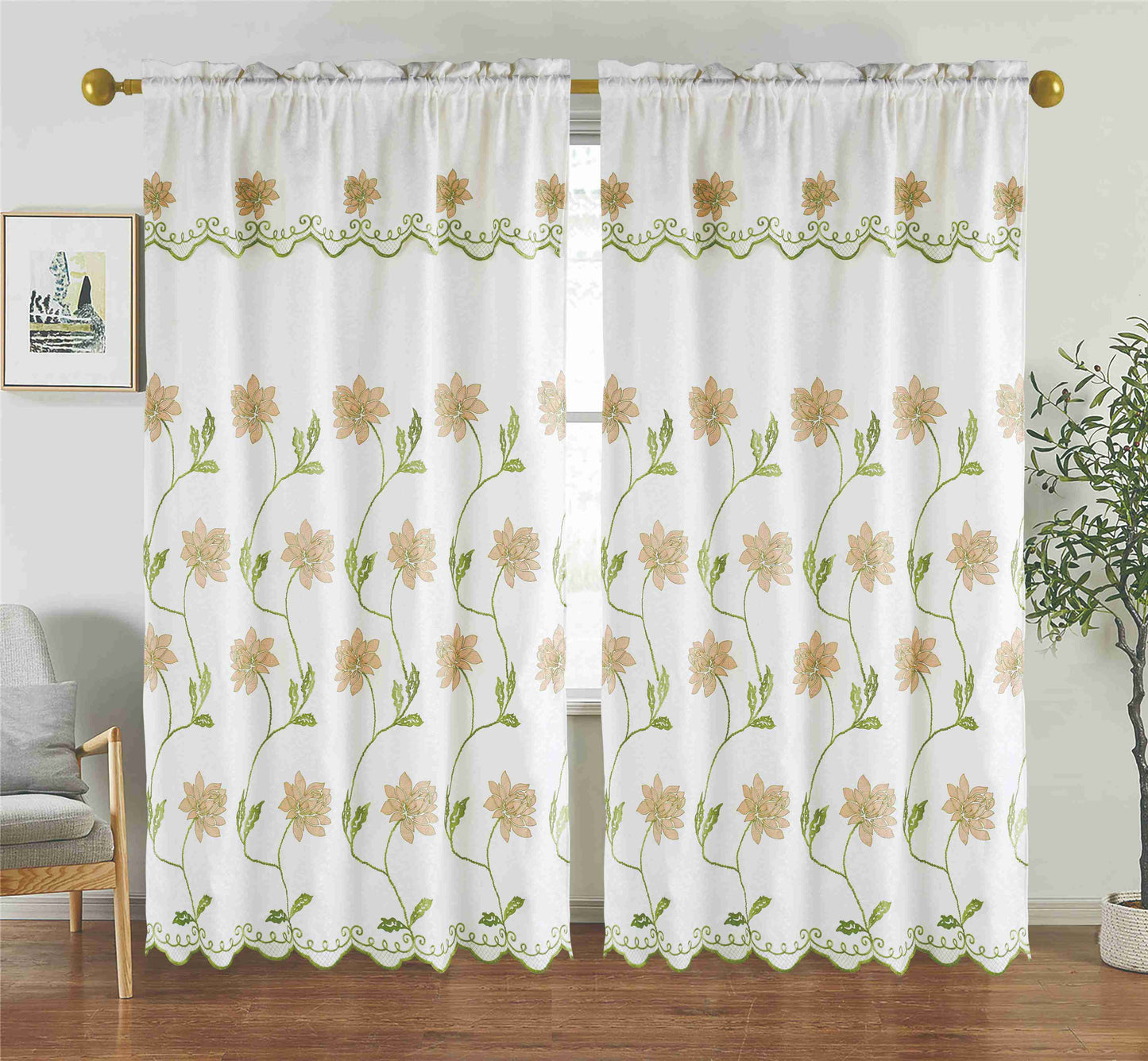 Layla Embroidery Curtain with Attached Valance - Stylish Curtains