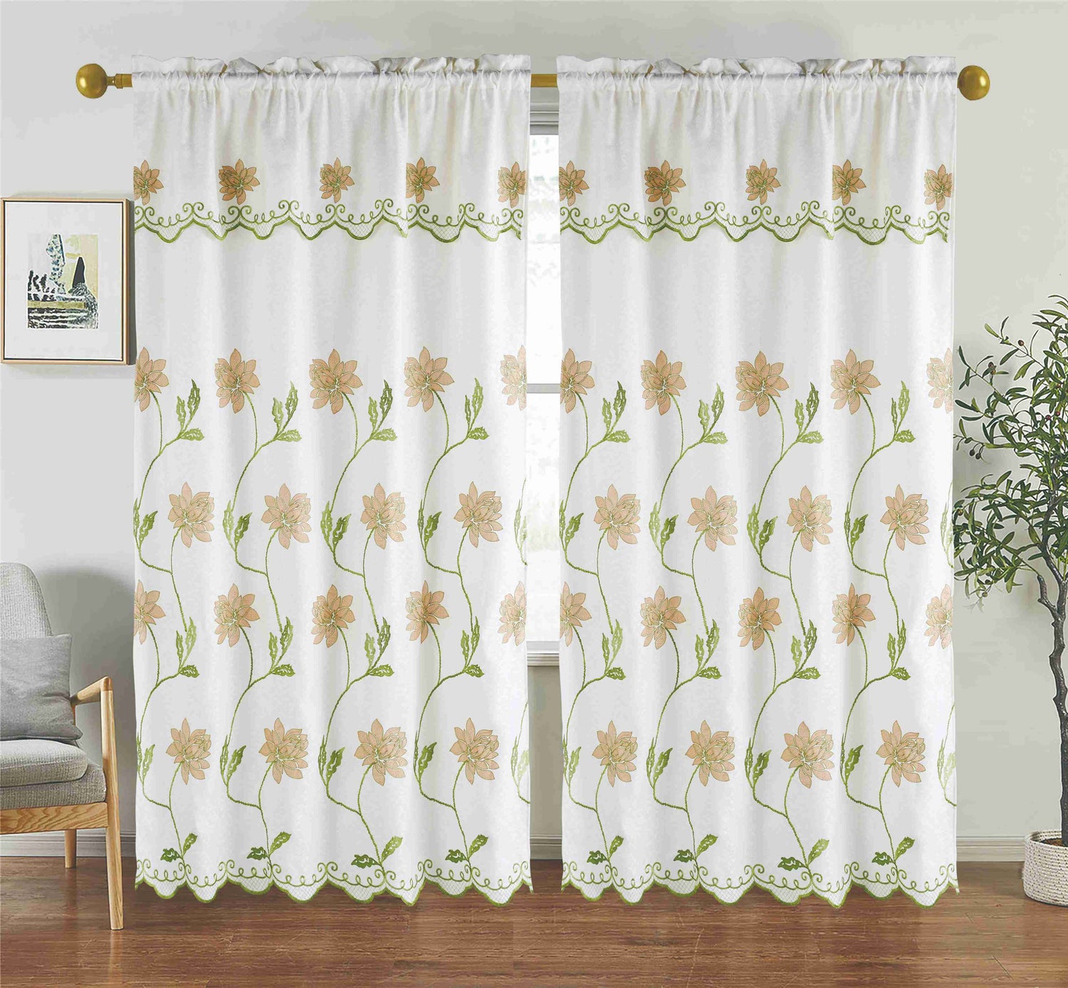 Layla Embroidery Curtain with Attached Valance - Stylish Curtains