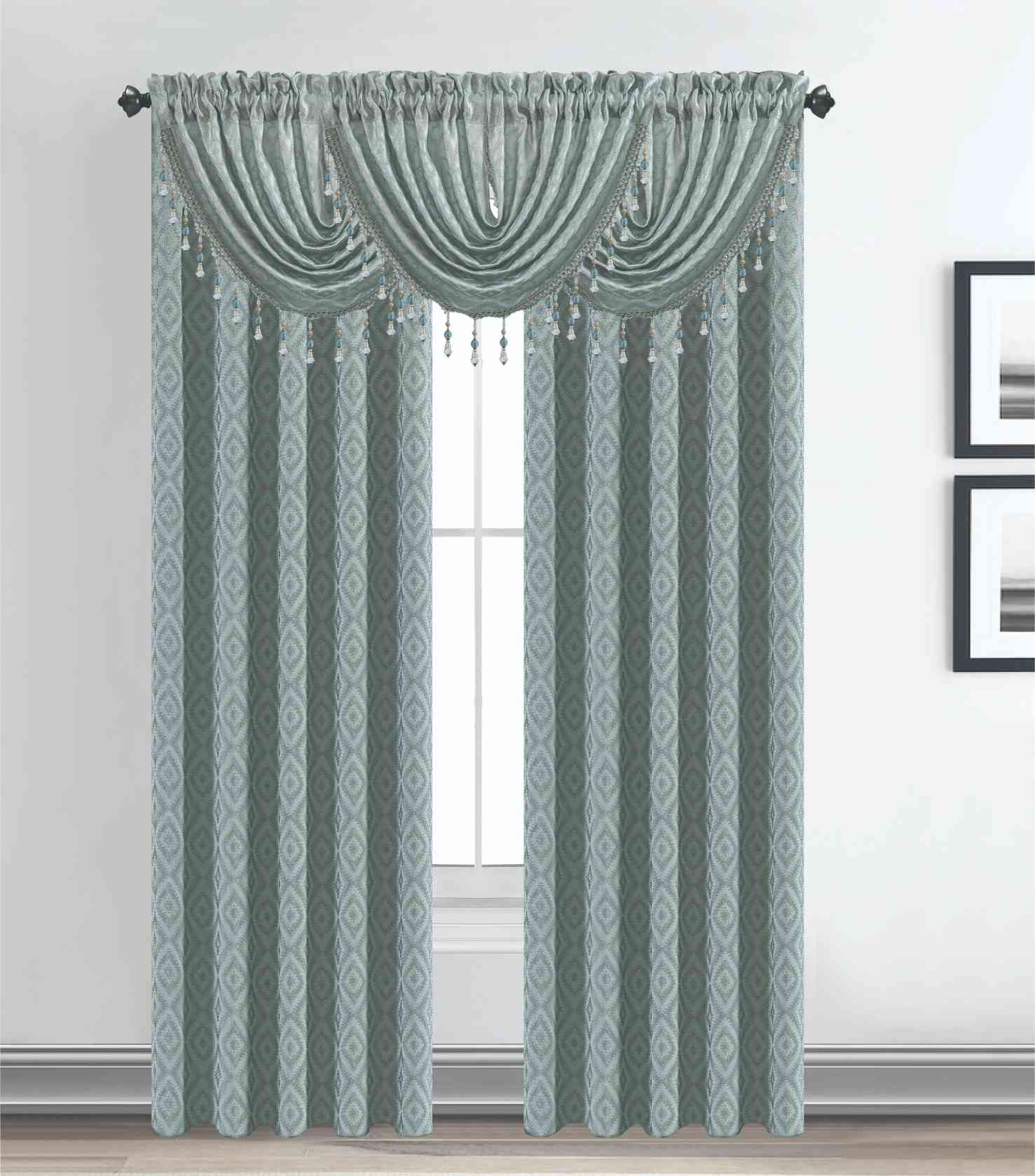 Maxine Jacquard Curtain Panel & Waterfall Valance Set - 5 Pieces (2 Panels + 3 Valance) - Stylish Curtains