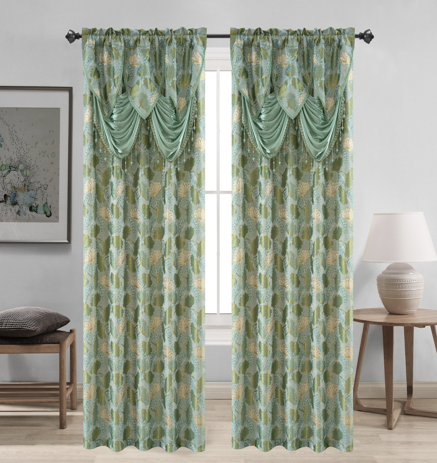 Yuliana teal curtain pair premium draped valance style
