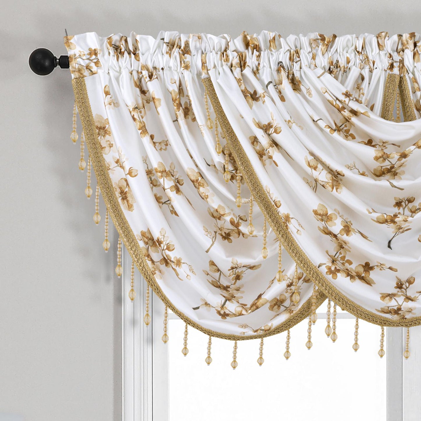 Luxury Regency Blossom Decorative Waterfall Valance with Beaded Trim