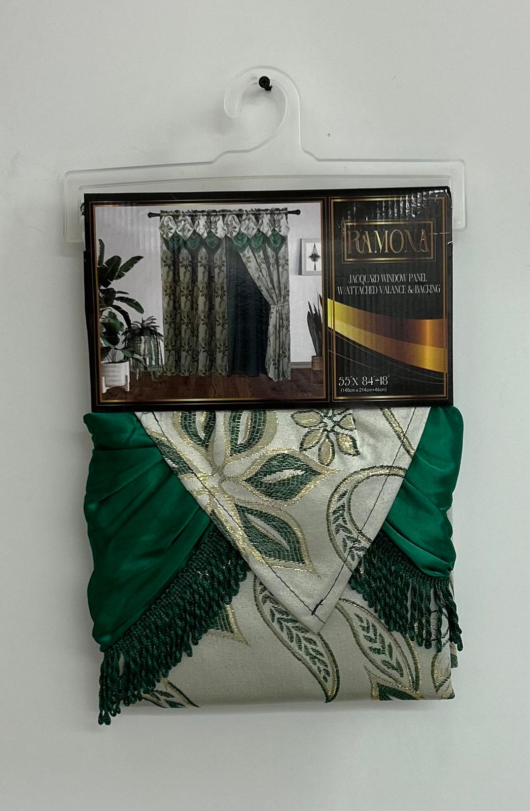 Ramona Jacquard Window Panel With Attached Valance & Backing - Stylish Curtains