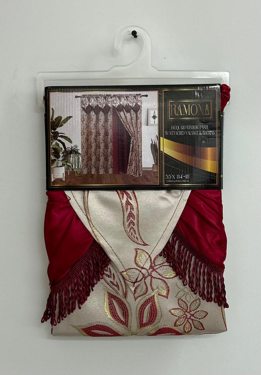 Ramona Jacquard Window Panel With Attached Valance & Backing - Stylish Curtains