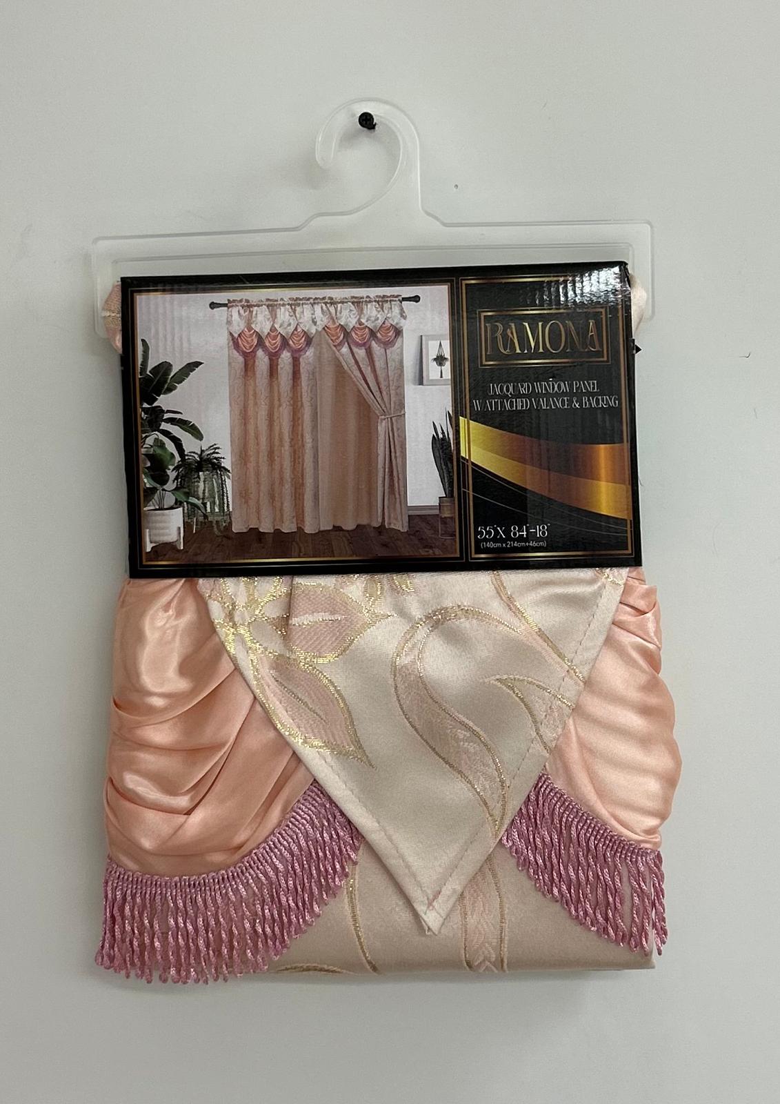 Ramona Jacquard Window Panel With Attached Valance & Backing - Stylish Curtains