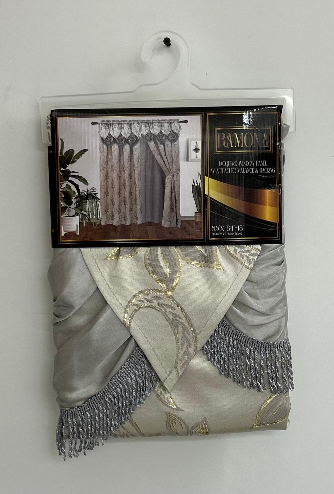 Ramona Jacquard Window Panel With Attached Valance & Backing - Stylish Curtains