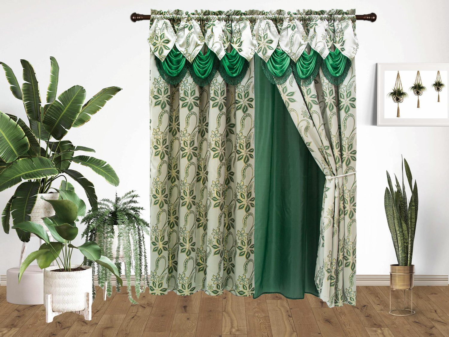 Ramona Jacquard Window Panel With Attached Valance & Backing - Stylish Curtains