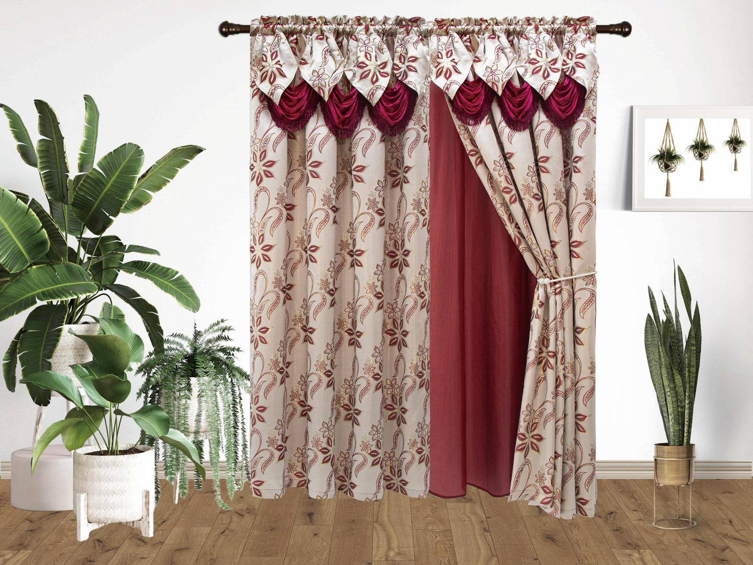Ramona Jacquard Window Panel With Attached Valance & Backing - Stylish Curtains