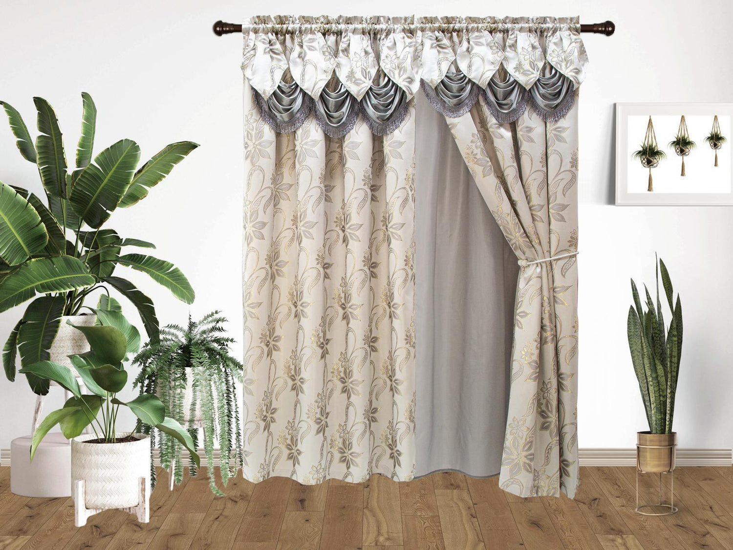 Ramona Jacquard Window Panel With Attached Valance & Backing - Stylish Curtains