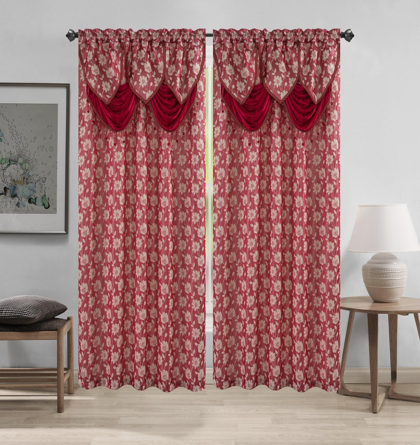 Winnie Rod Pocket Jacquard Panel with Attached Valance - Stylish Curtains