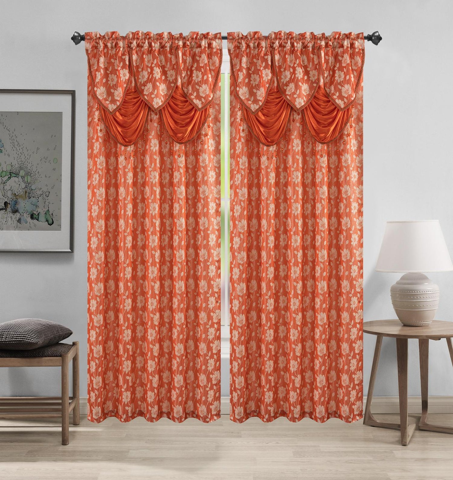 Winnie Rod Pocket Jacquard Panel with Attached Valance - Stylish Curtains
