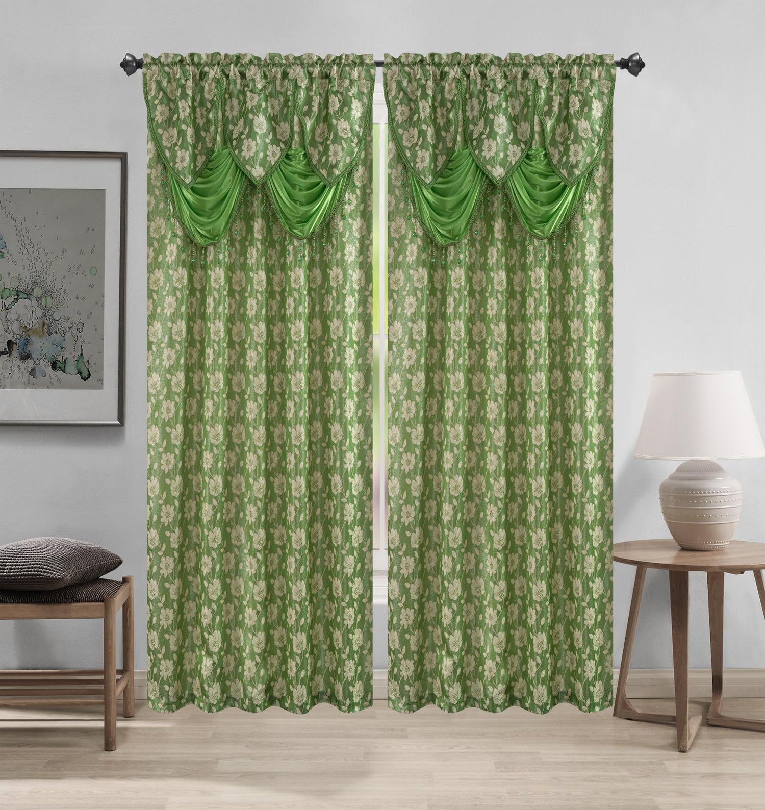 Winnie Rod Pocket Jacquard Panel with Attached Valance - Stylish Curtains