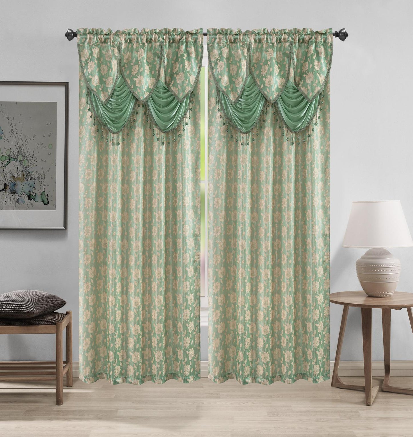 Winnie Rod Pocket Jacquard Panel with Attached Valance - Stylish Curtains