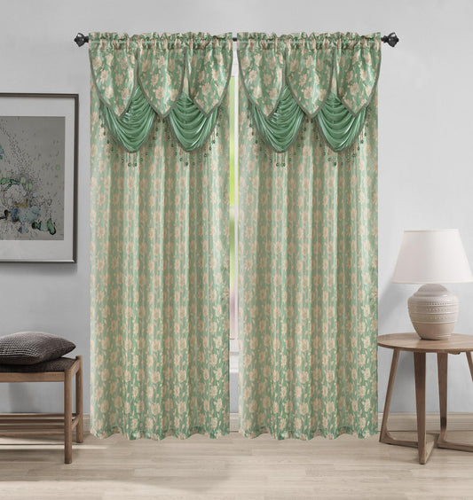 Winnie Rod Pocket Jacquard Panel with Attached Valance - Stylish Curtains