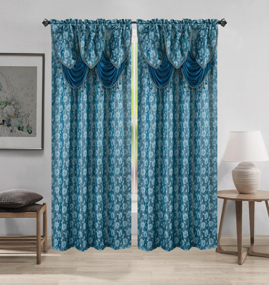Winnie Rod Pocket Jacquard Panel with Attached Valance - Stylish Curtains