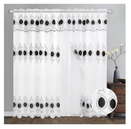 Luxury Rod Pocket Embroidered Curtain Panel with Backing