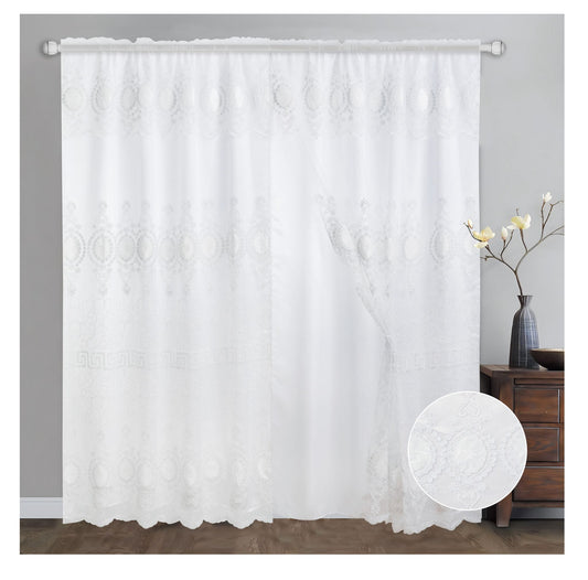 Luxury Rod Pocket Embroidered Curtain Panel with Backing