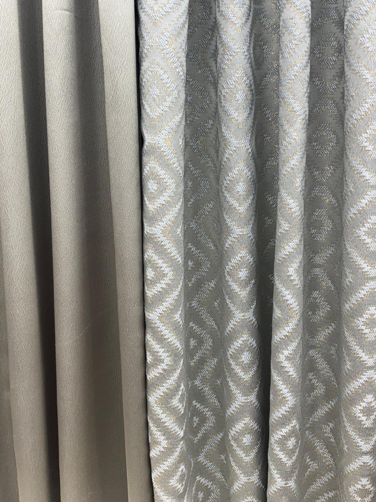 Maxine 6-Piece Silver Curtain Set with Regency Gray Middle Panel - Stylish Curtains